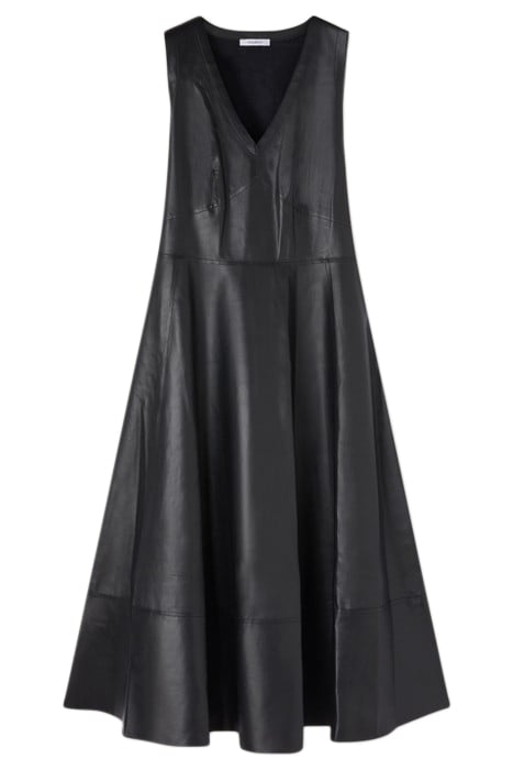 LEATHER EFFECT CIRCLE SKIRT DRESS BLACK 3