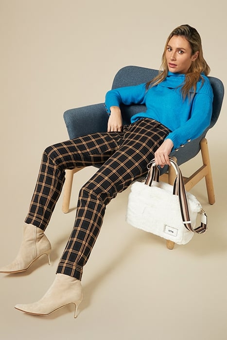 CHEQUERED STOVEPIPE TROUSERS BLACK 3