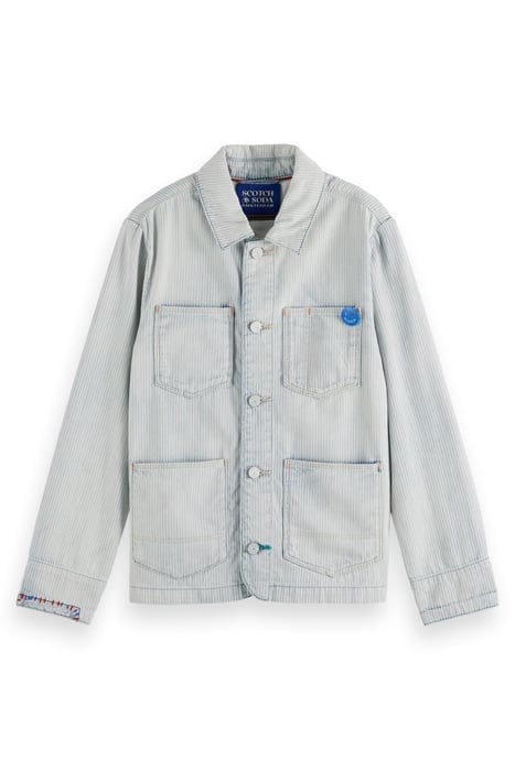 WASHED INDIGO STRIPED DENIM WORKWEAR JACKET INDIGO STRIPE 1