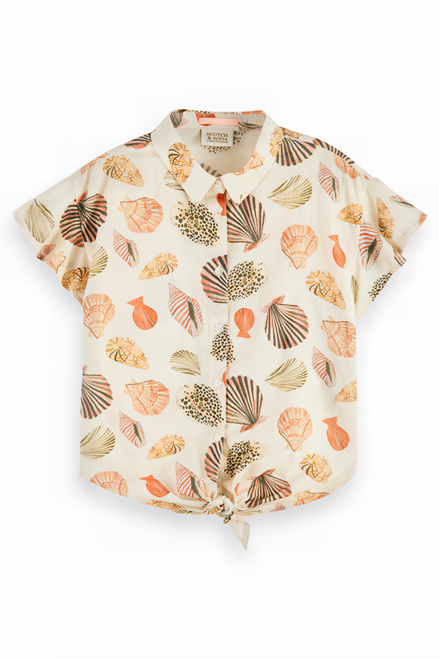 KNOTTED FRONT ALL-OVER PRINTED SHORT-SLEEVED SHIRT SHELLS 1