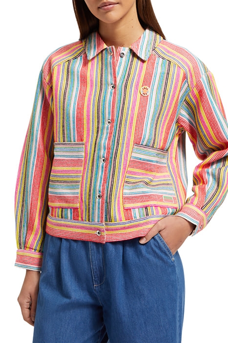 SHORT TRUCKER JACKET IN MULTI COLOUR STRIPE VIBRANT STRIPE 1