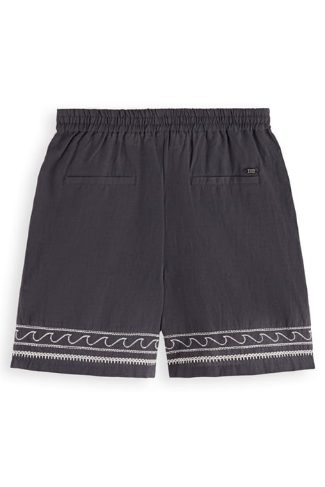 PALM EMBROIDERED HIGH RISE LINEN SHORT ANTRA 4