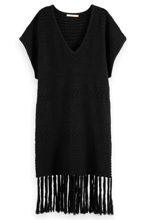 POINTELLE STITCH KNITTED DRESS WITH FRINGING EVENING BLACK 1