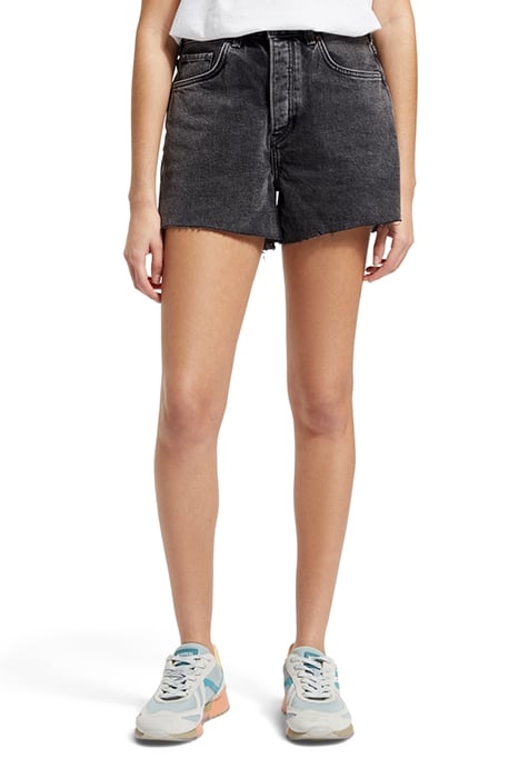 THE RAY 5 POCKET LOW RISE DENIM SHORT — WASHED BLACK 1