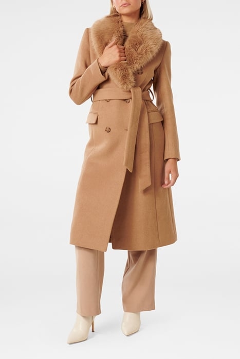 FRANKIE FAUX FUR COLLAR COAT CAMEL 1