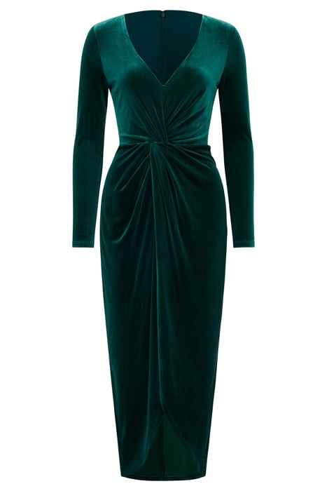 SOFIA VELVET TWIST FRONT MIDI DRESS EMERALD GREEN 3