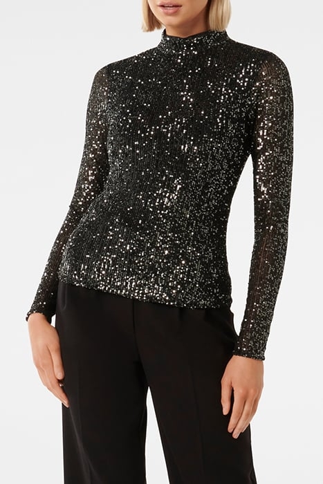 ANTHEA HIGH NECK SEQUIN TOP GUNMETAL 1