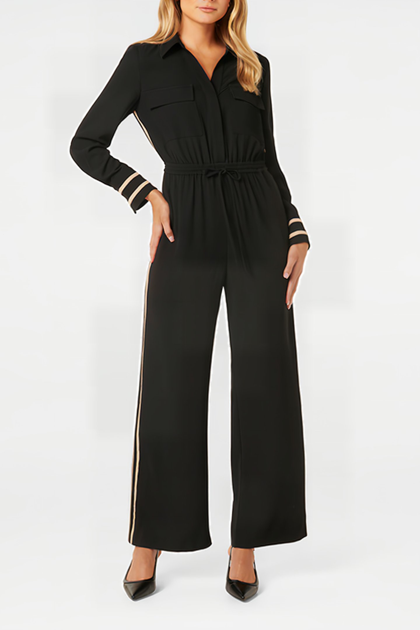 ASHER SIDE STRIPE JUMPSUIT BLACK 1