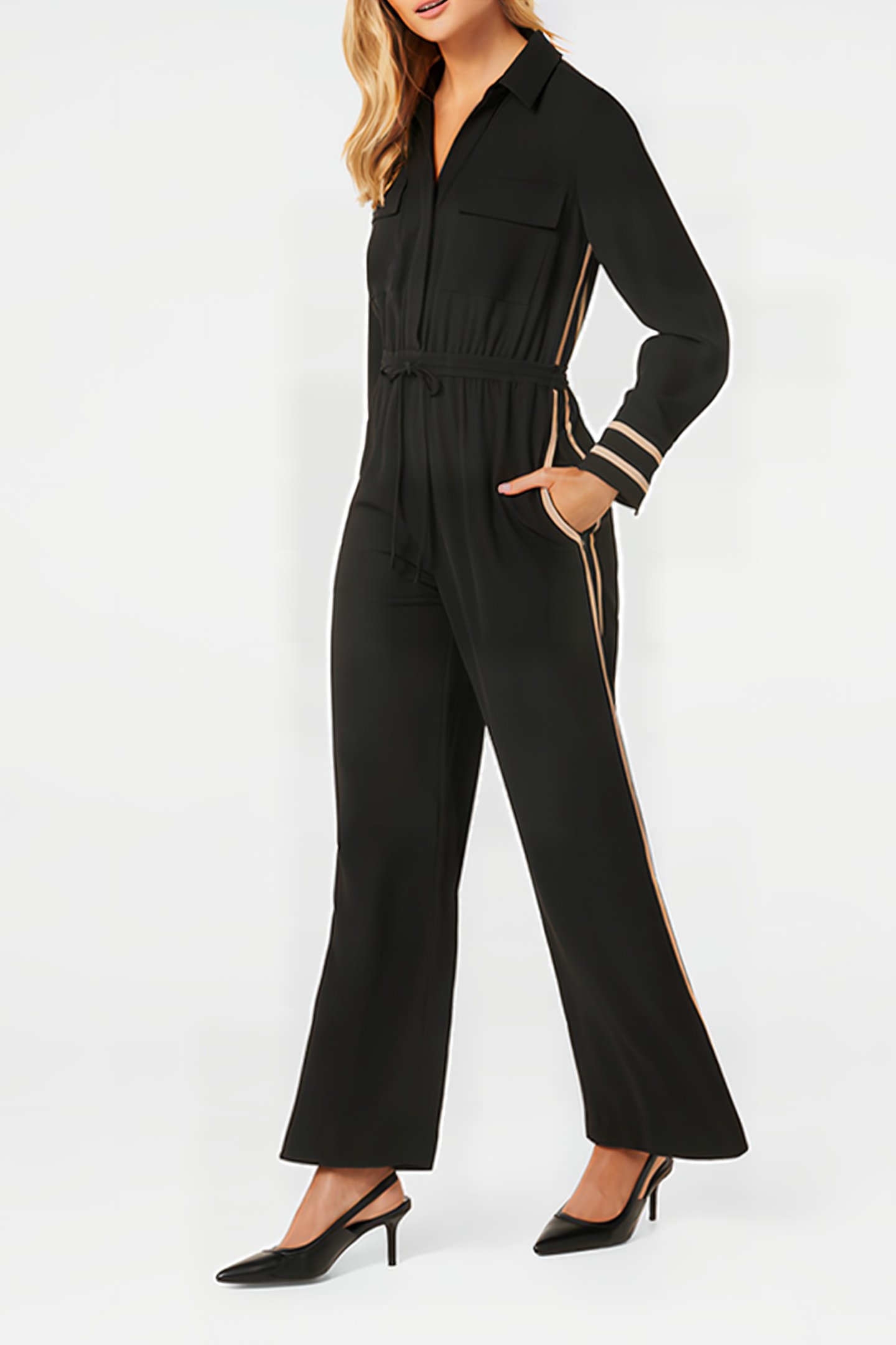 ASHER SIDE STRIPE JUMPSUIT BLACK 5
