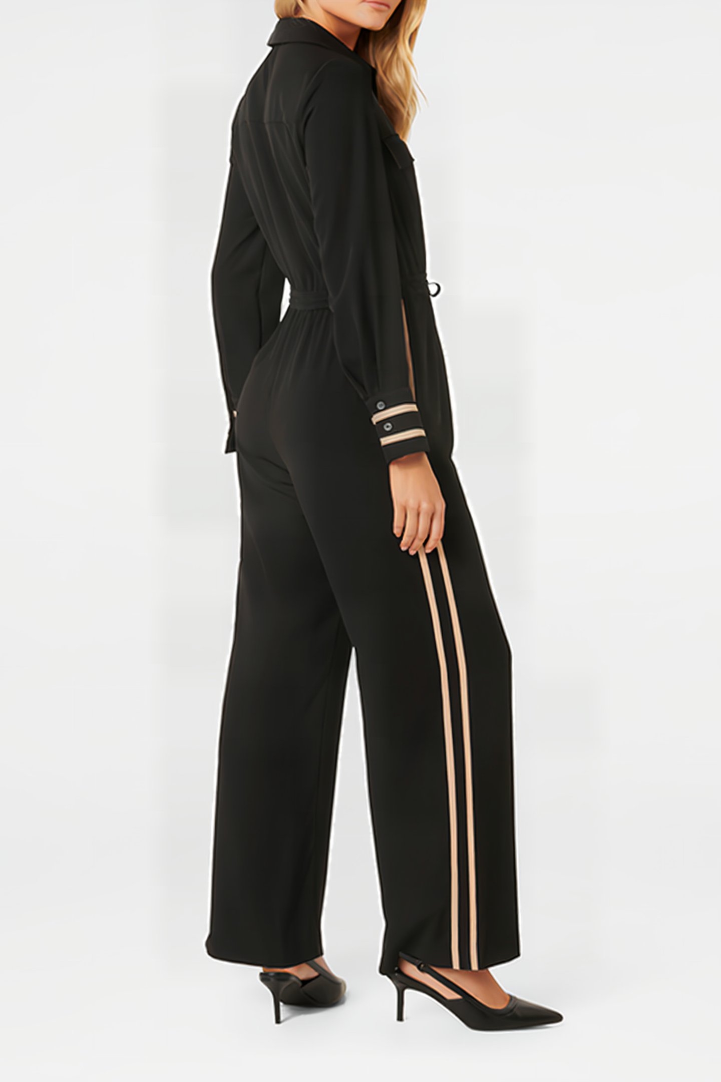 ASHER SIDE STRIPE JUMPSUIT BLACK 2