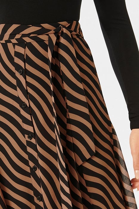 DONNA GODET MIDI SKIRT TAN WAVED STRIPE 6