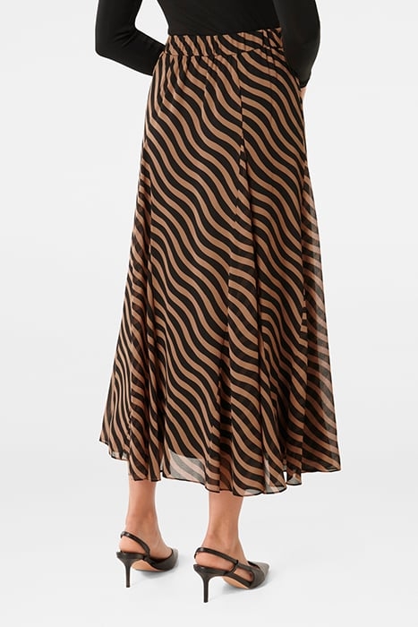 DONNA GODET MIDI SKIRT TAN WAVED STRIPE 2