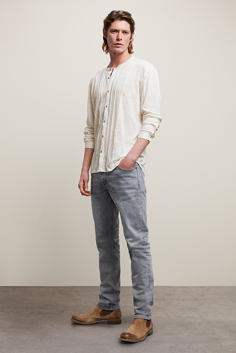 DYCKMAN REGULAR FIT LS BAND COLLAR SHIRT EGG SHELL 1