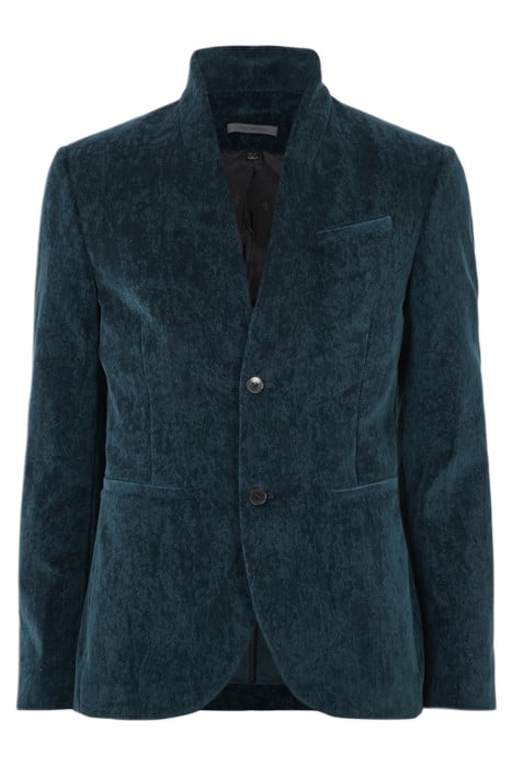 SLIM FIT BUTTON CLOSURE SHORT SHAWL COLL LAKE BLUE 1