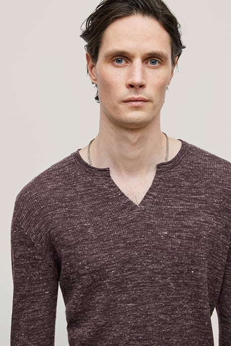 TRAVIS LS RIB HENLEY WITH OPEN PLACKET LICORICE 2