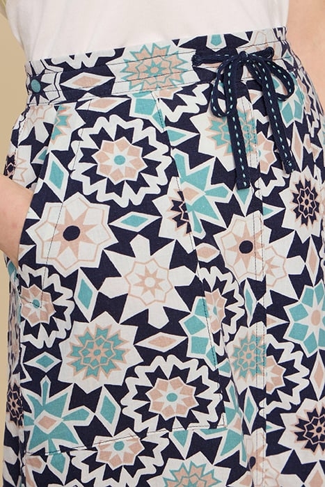 ELLE LINEN BLEND SKIRT NAVY PRINTED 3