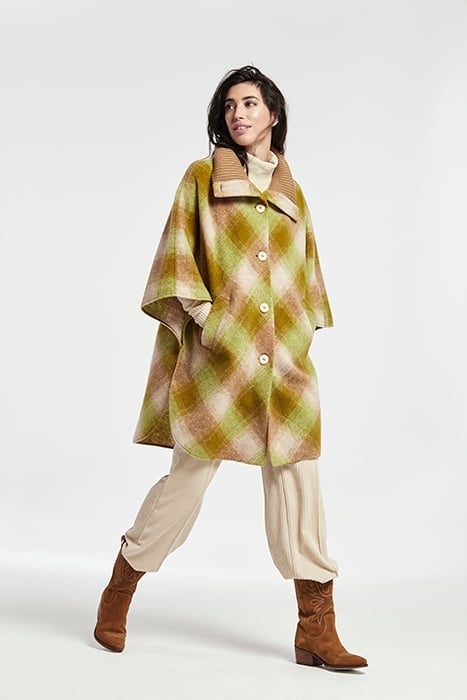 WOOL CHECK LUNES CAPE WITH BUTTONS GREEN 3