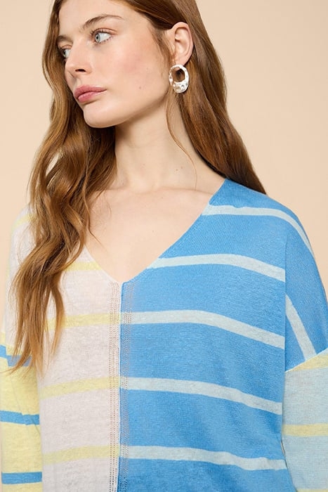 LINEN V NECK JUMPER BLUE MULTI 4