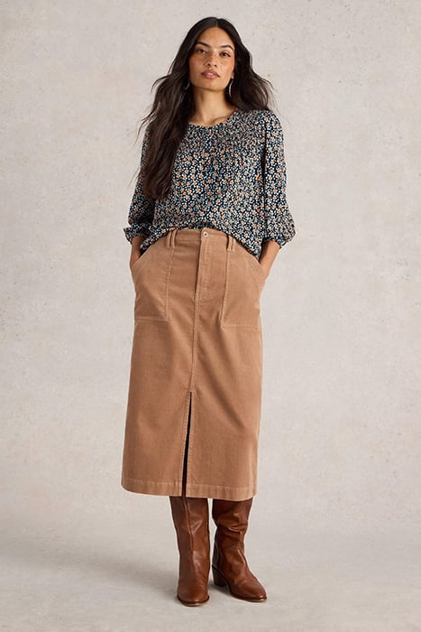 DANIELLA SHIRRED TOP NAVY PRINTED 1