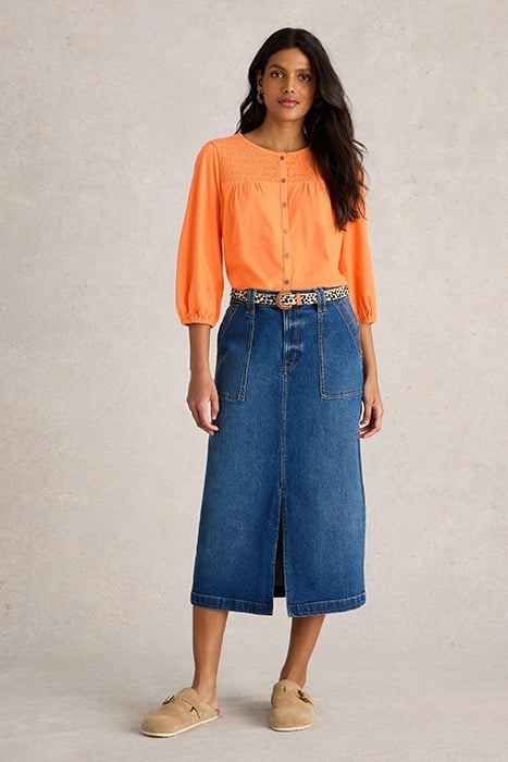 DANIELLA SHIRRED TOP MID ORANGE 1