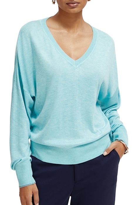 RELAXED V-NECK PULLOVER TOPAZ MELANGE 1