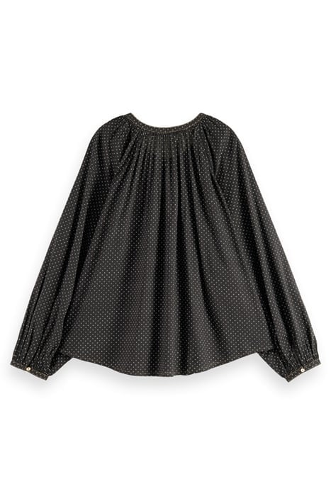 BALLOON SLEEVE EMBROIDERED TOP POLKA EVENING BLACK 5