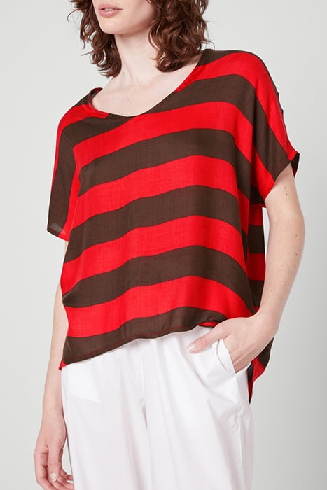 V COLLAR WITHOUT SLEEVES PRINTED TOP MARINIERE MARRON ROUGE 1