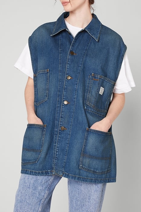STRAIGHT MID-LENGTH SLEEVELESS JACKET BLUE DIRTY 5