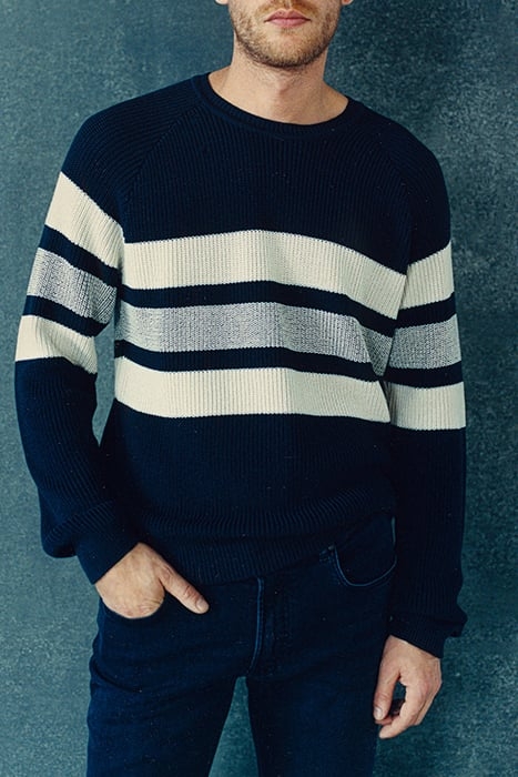 NAVY KNIT SWEATER WITH ECRU STRIPES 6