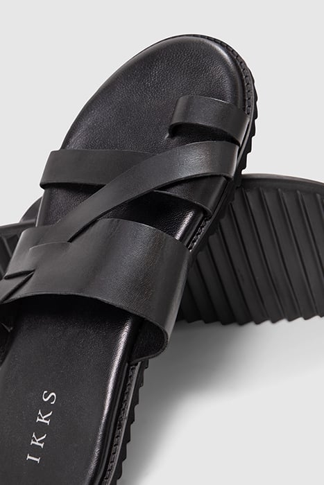 BLACK LEATHER MULES WITH FANCY STRAPS 7