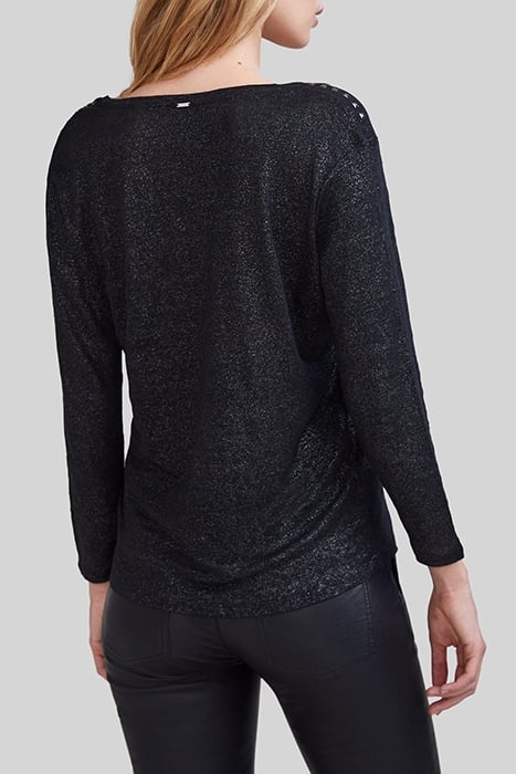 BLACK STUDDED FOIL LINEN T.SHIRT 2