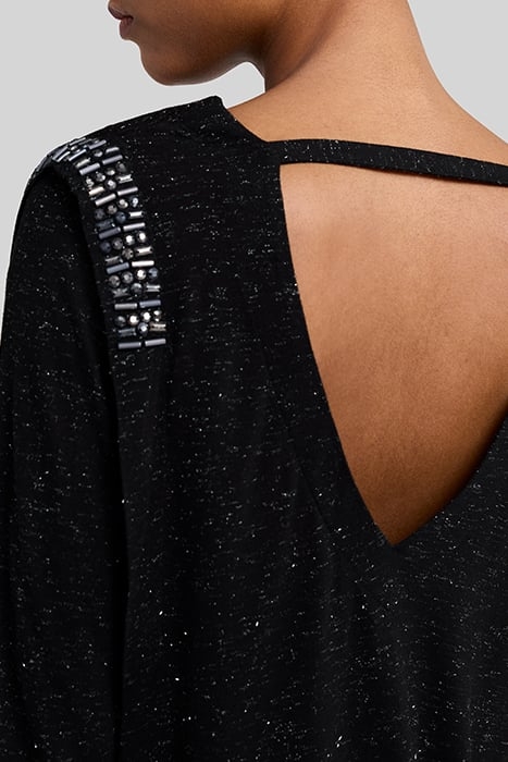 BLACK V NECK VISCOSE T-SHIRT WITH RHINESTONES 7