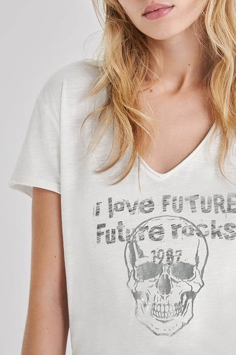 WHITE ORGANIC COTTON T-SHIRT WITH SKULL IMAGE 5