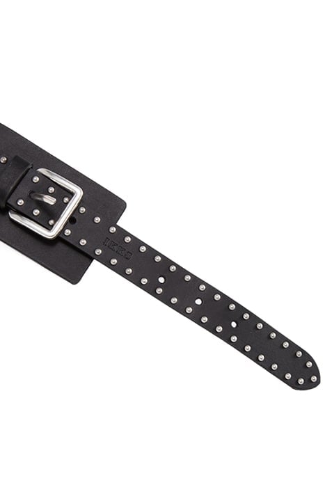 BLACK LEATHER DRESS BELT WITH STUDDED TAB 4