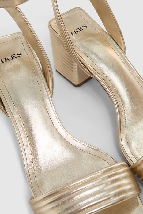 METALLIC GOLD LEATHER HEELED SANDALS 8