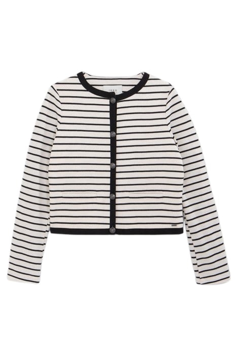 ECRU PIQUE KNIT JACKET WITH BLACK STRIPES 4
