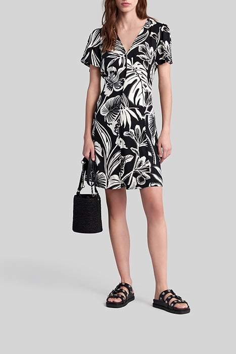 BLACK LENZING™ ECOVERO™ TROPICAL PRINT DRESS 2