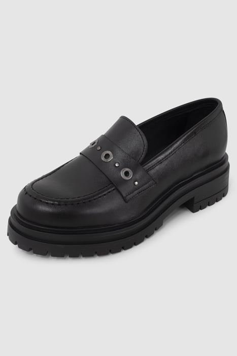 BLACK MOCCASINS WITH LUGGED SOLES 6