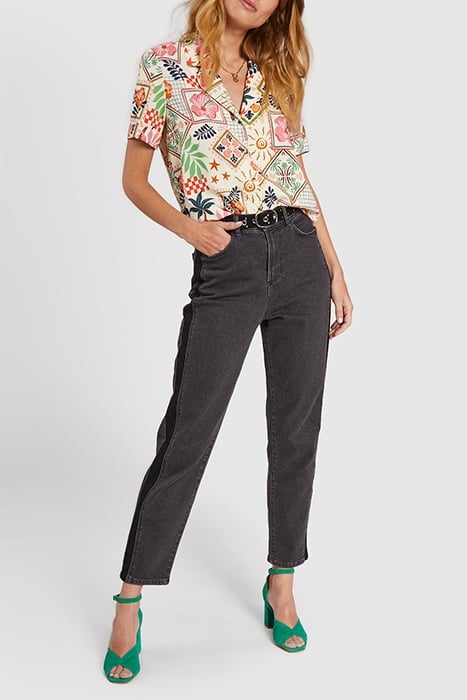 BLACK BOYFIT JEANS WITH FADED BANDS DOWN LEGS 3