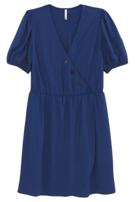 NAVY BUTTONED FLOWING WRAP DRESS 4