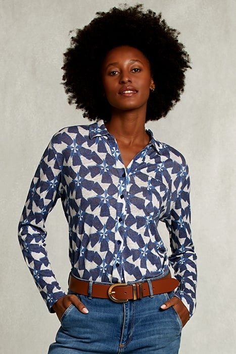 WHITE/BLUE LINEN T-SHIRT WITH BUTTONS BLUE 1