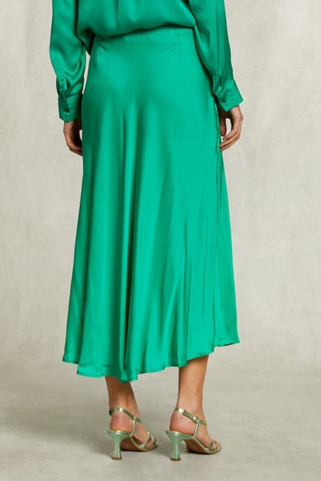 GREEN SATIN FLARED SKIRT GREEN 2