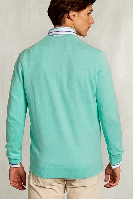 NORMAL FIT BASIC COTTON V-NECK PULLOVER GIMLET MIX GREEN 2