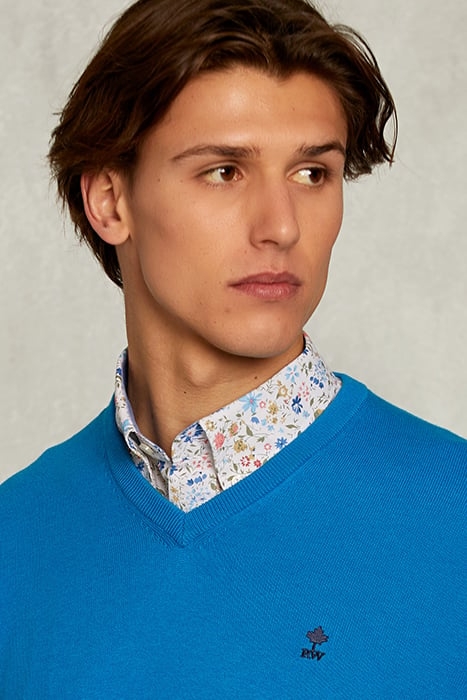 NORMAL FIT BASIC COTTON V-NECK PULLOVER TROPICAL BLUE MIX BL 4