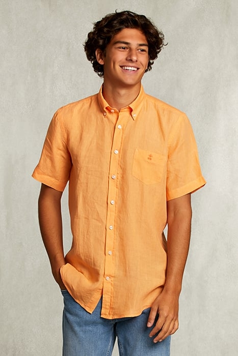 CUSTOM FIT LINEN SHIRT SHORT SLEEVES STARFISH ORANGE 1