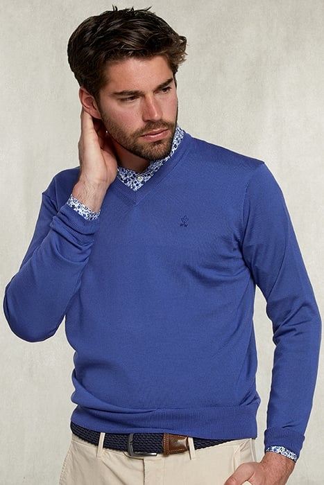 BASIC MERINO V-NECK PULLOVER TOEAREG BLUE 1