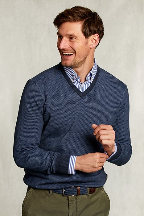 CUSTOM FIT V-NECK SWEATER DARK MOMBASA MIX BLUE 1