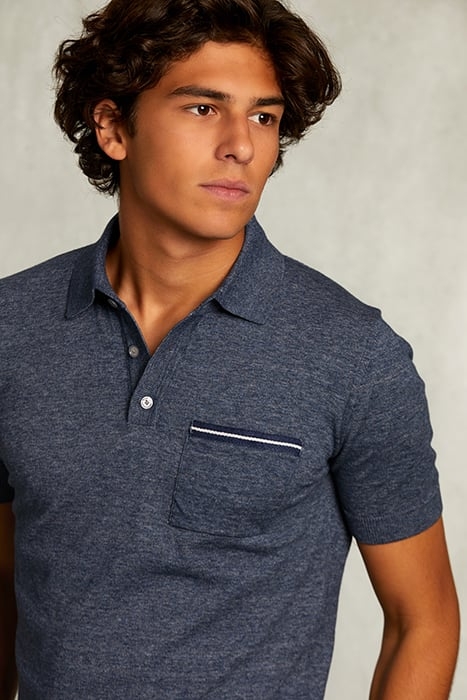 CUSTOM FIT PIMA COTTON SWEATER POLO COLLAR BLUE MOON MIX BLU 4