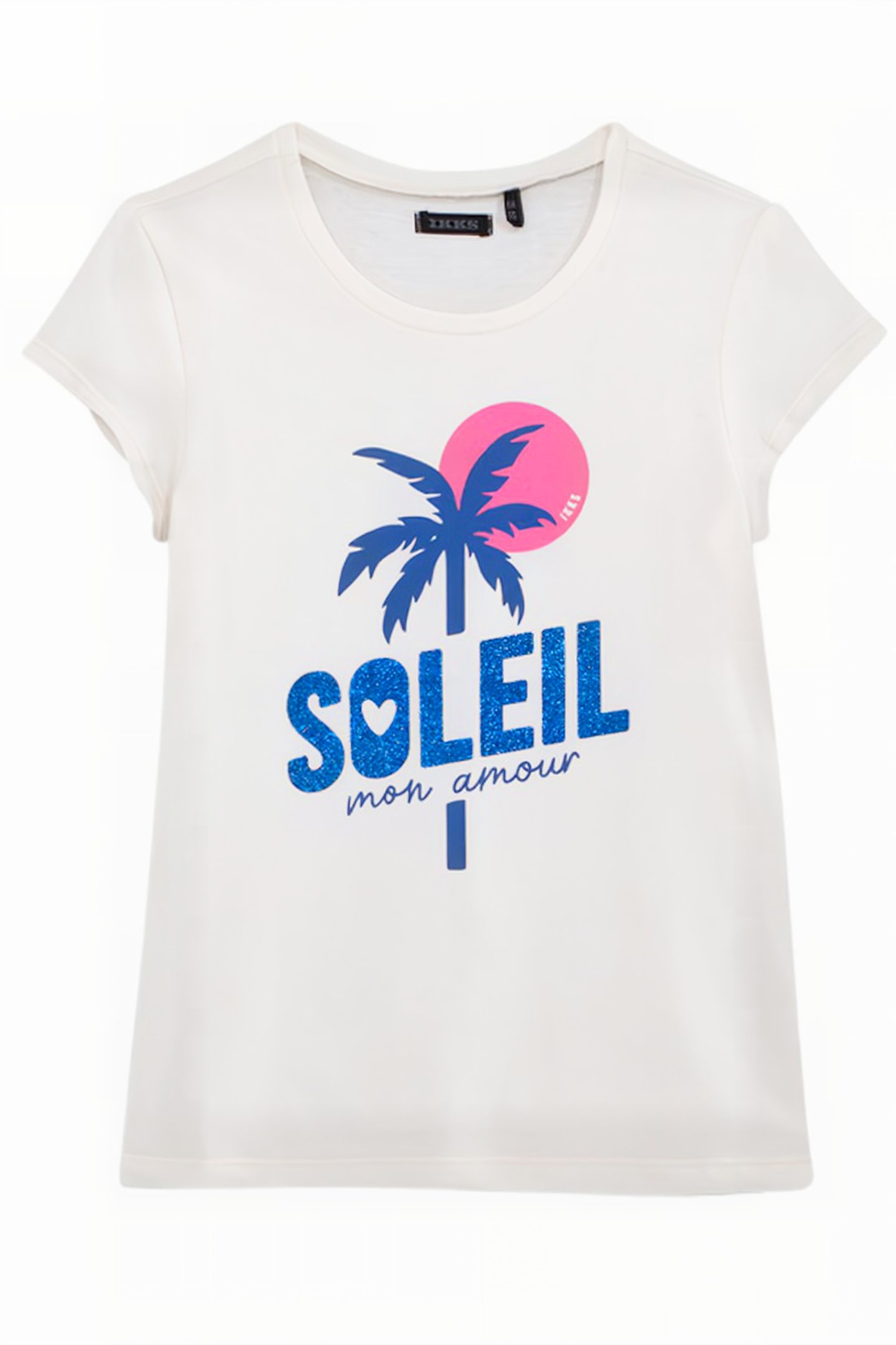 GIRLS' ECRU T-SHIRT WITH PALM IMAGE AND GLITTER SLOGAN 1