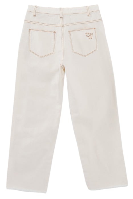 GIRLS’ ECRU UPCYCLED WIDE LEG JEANS WITH FRINGED CUFFS 2